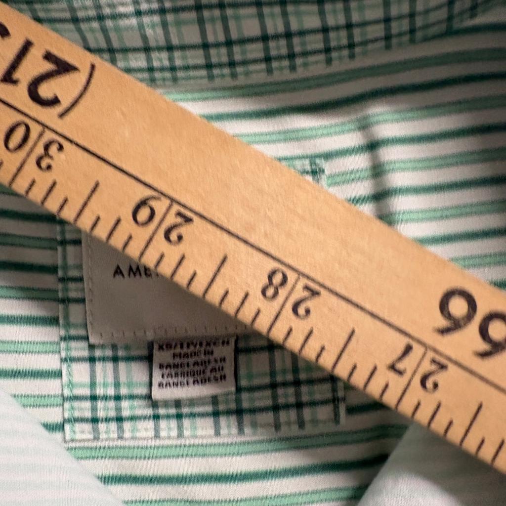 American Eagle Button Up Shirt Womens XS Green White Striped Cotton Long Sleeve