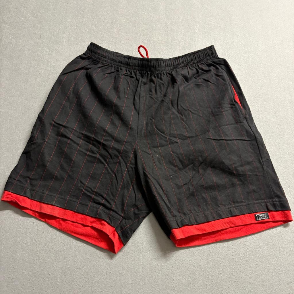 Vintage Salem Sportswear Front Row Pinstripe Shorts Womens XL Black Red Cotton