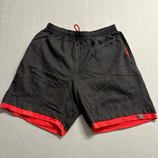 Vintage Salem Sportswear Front Row Pinstripe Shorts Womens XL Black Red Cotton