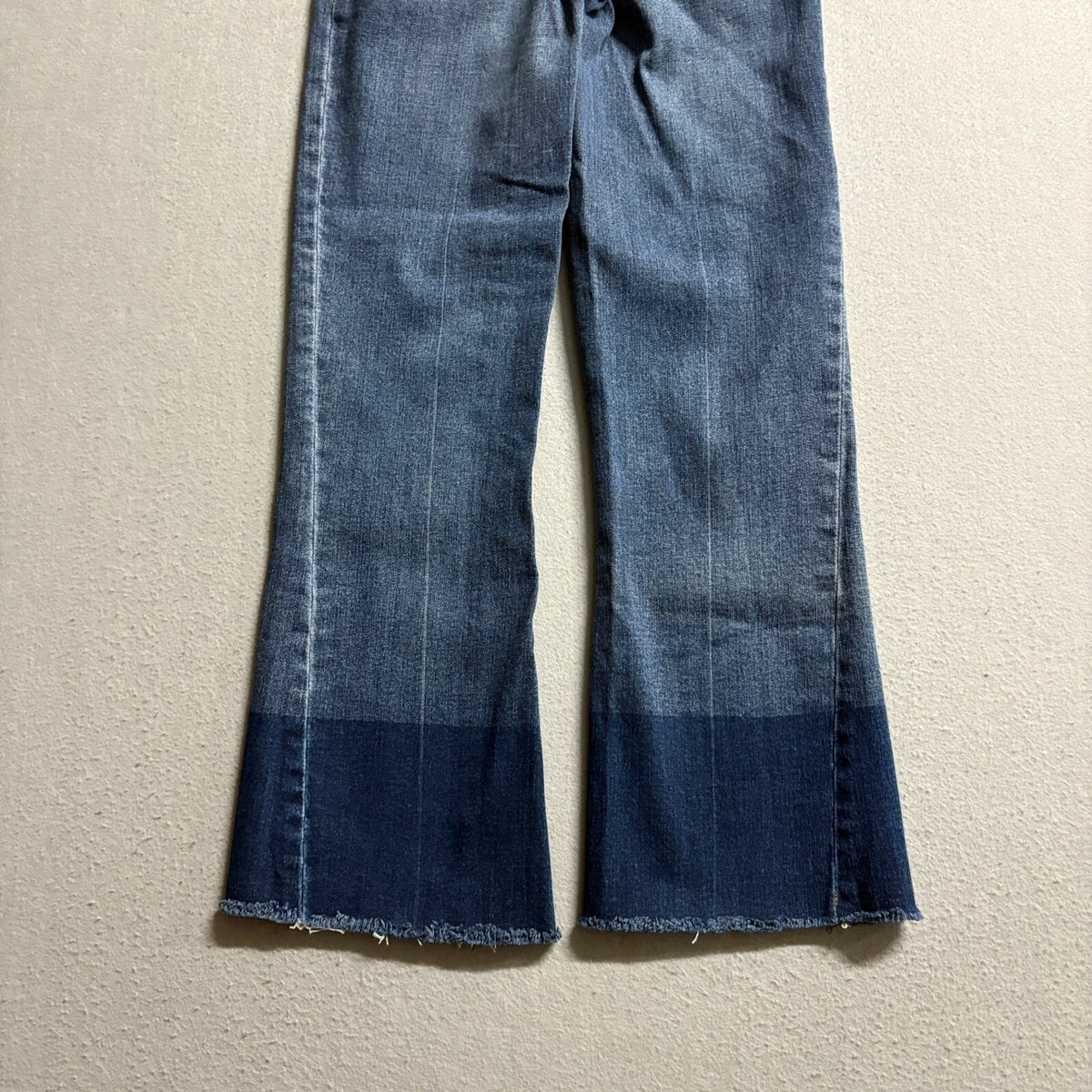 Spanx Flare Jeans Womens Small Blue Pull On Raw Hem Colorblock High Rise Stretch