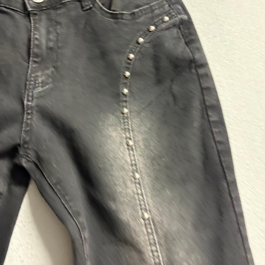 Shein Women Studded Flare Jeans Black Denim Size 30 High Rise Y2K Boho Stretch