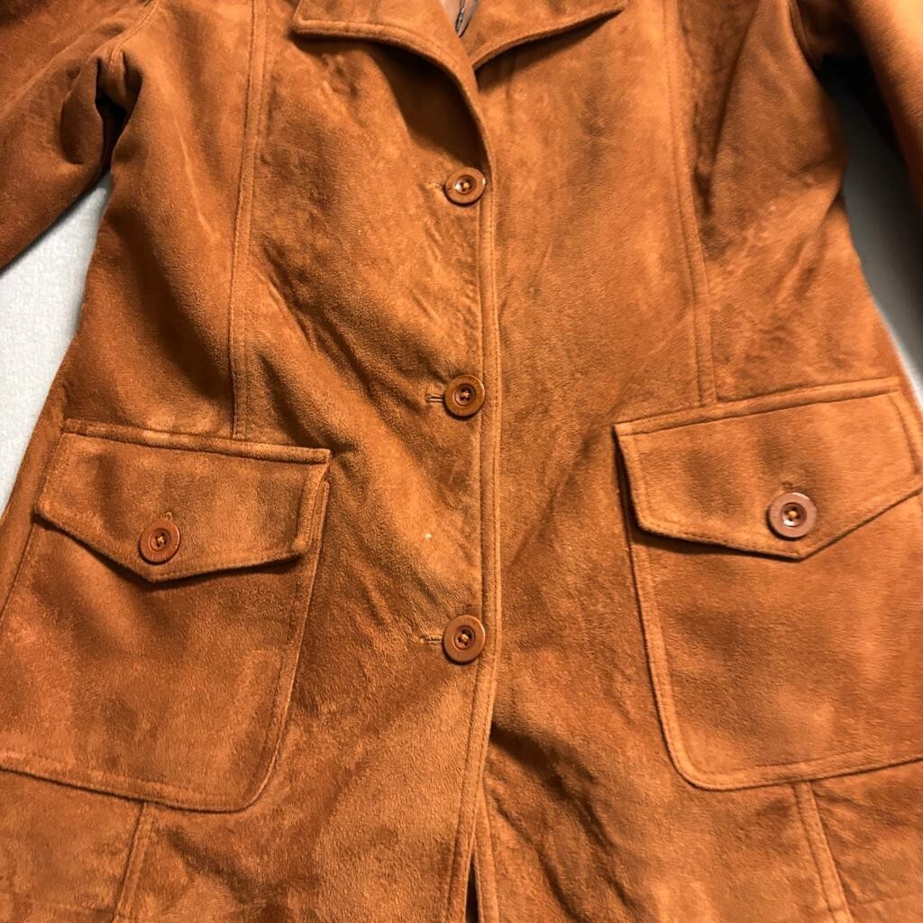 Moda V Italy Milano Womens Medium Suede Jacket Brown Button Front Coat Vintage