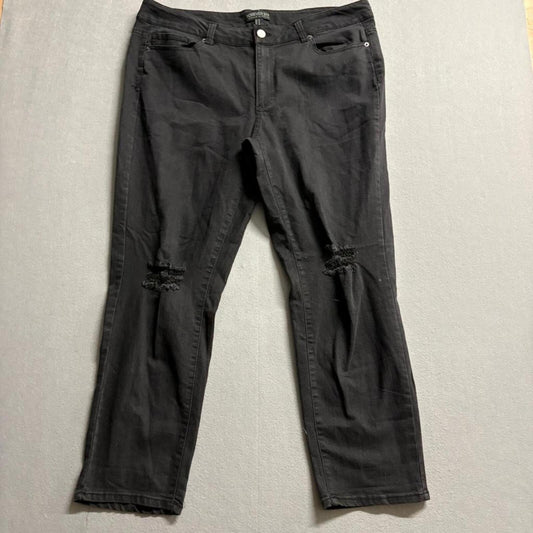 Forever 21 Plus Size 16 Black Distressed Skinny Jeans Stretch Ripped Knee