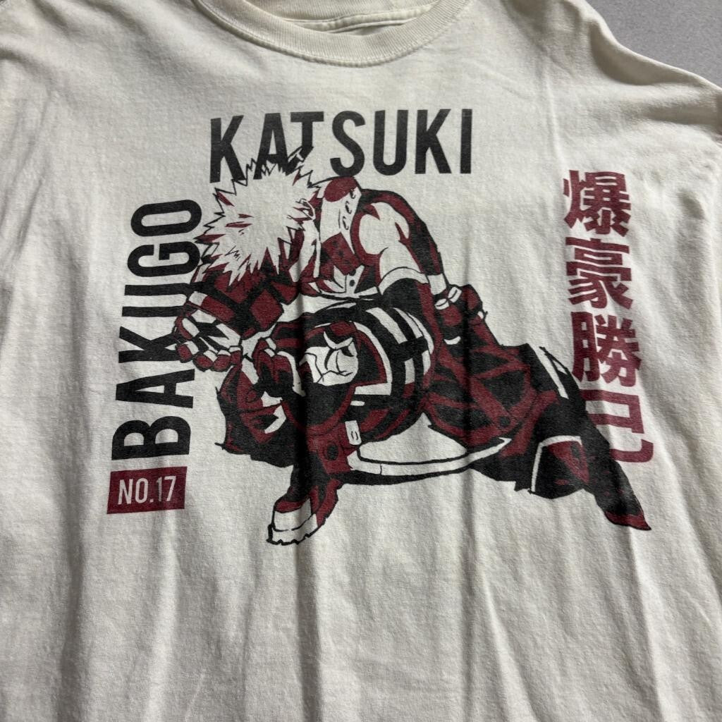 My Hero Academia Katsuki Bakugo Long Sleeve Shirt Mens XL Cream Graphic Tee