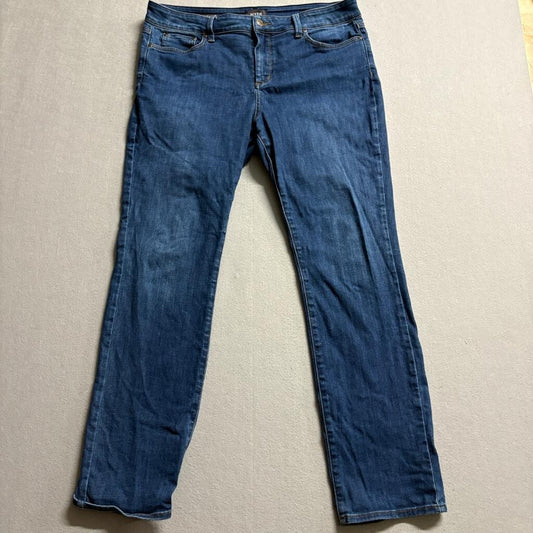 NYDJ Sheri Slim Jeans Womens 14 Blue Denim Lift Tuck Stretch Straight Leg