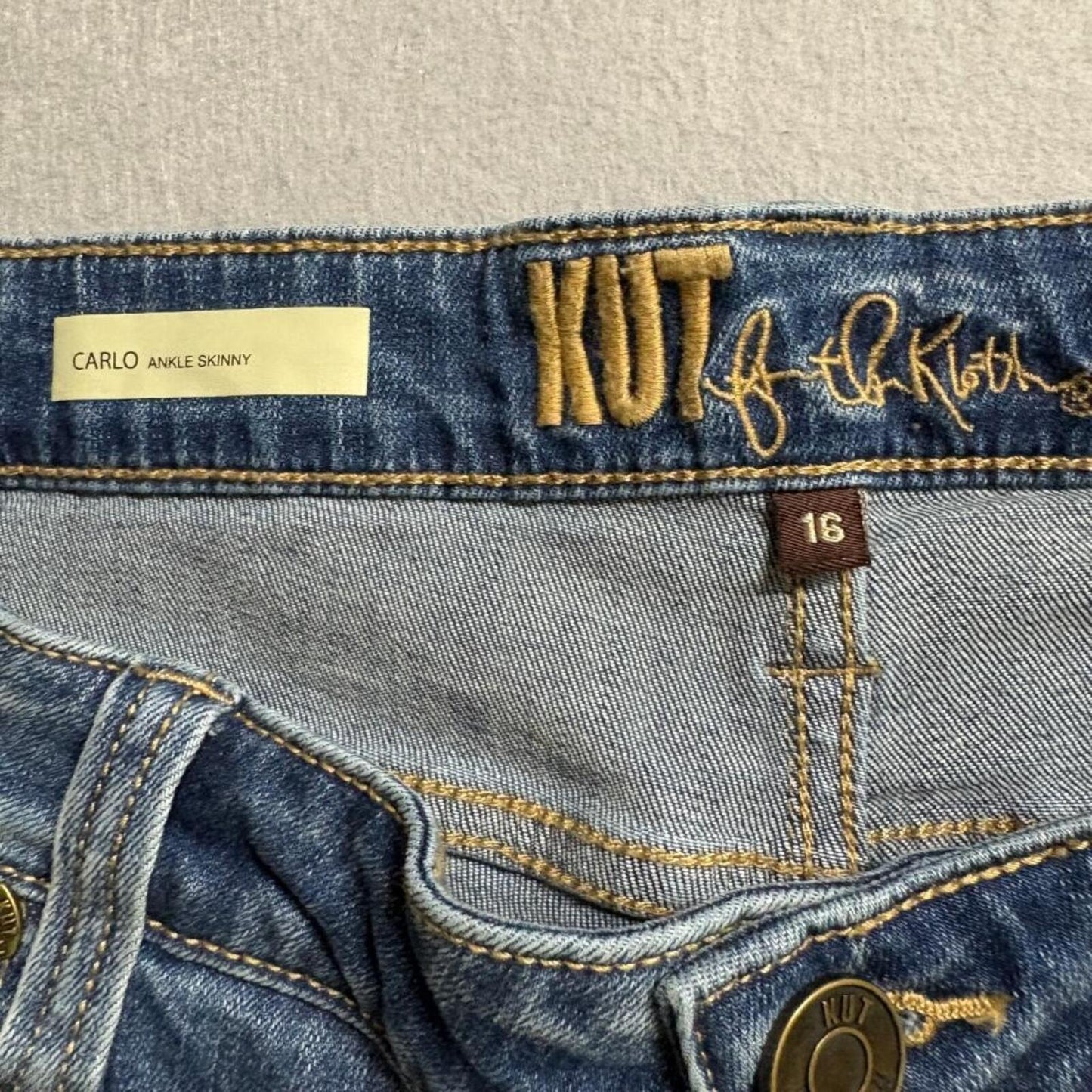 Kut from the Kloth Carlo Ankle Skinny Jeans Womens 16 Blue Denim Raw Hem Stretch