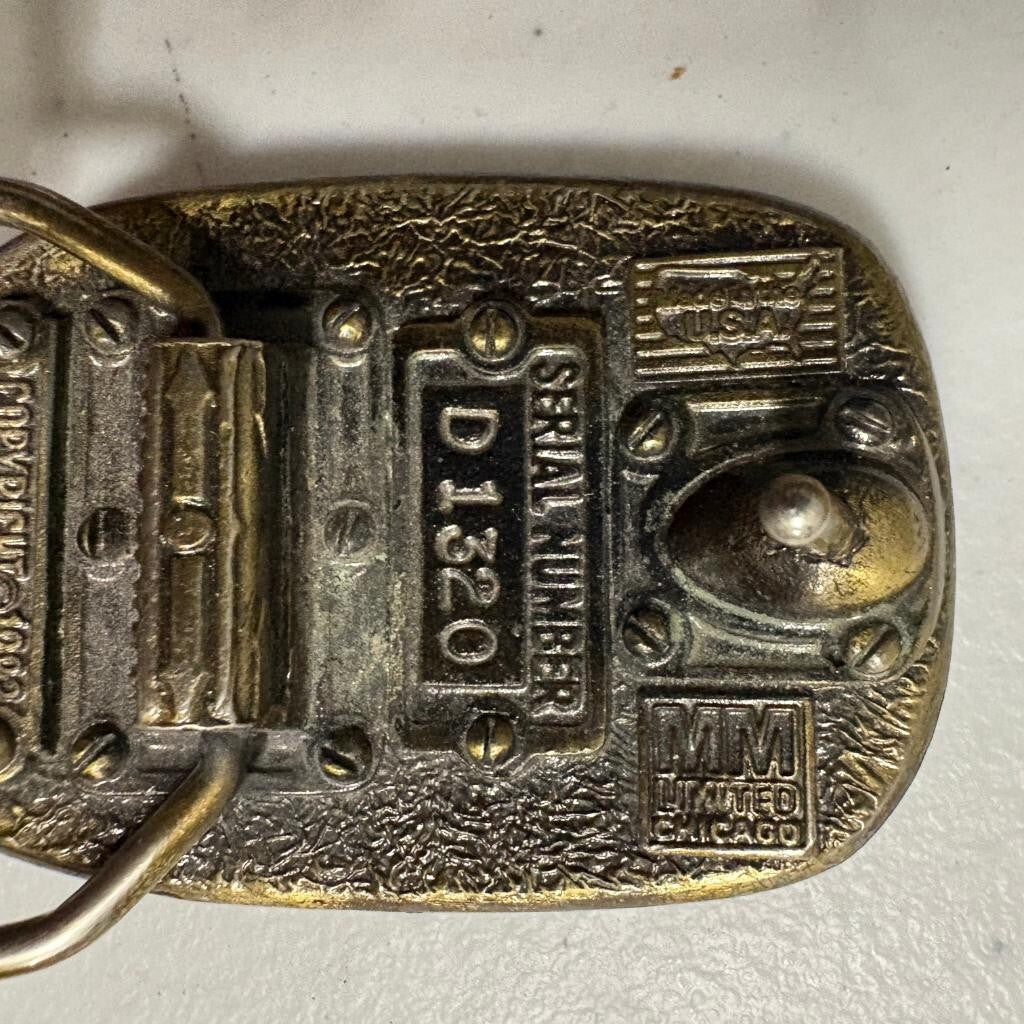 Vintage MM Limited Chicago Steam Locomotive Train Belt Buckle 1983 Brass USA