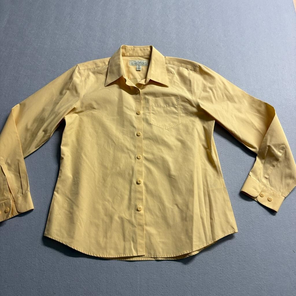 Cabelas Womens Medium Yellow Long Sleeve Button Up Shirt 100% Cotton Pocket