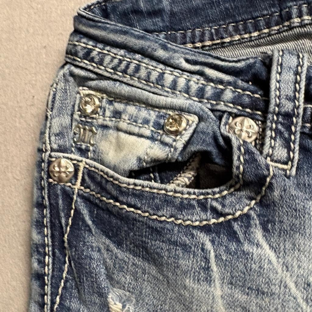 Miss Me Low Rise Skinny Jeans Womens 29 Blue Distressed Sequins J3608S2R