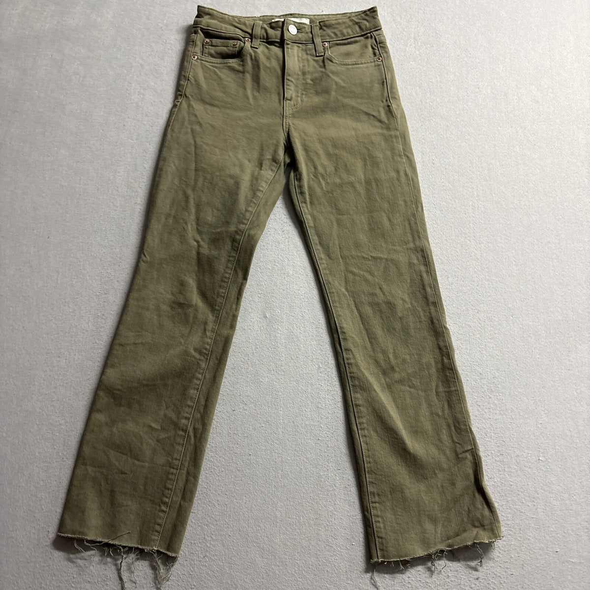 Trave Denim Colette Green Tambourine Jeans Womens Size 25 Raw Hem Made in USA