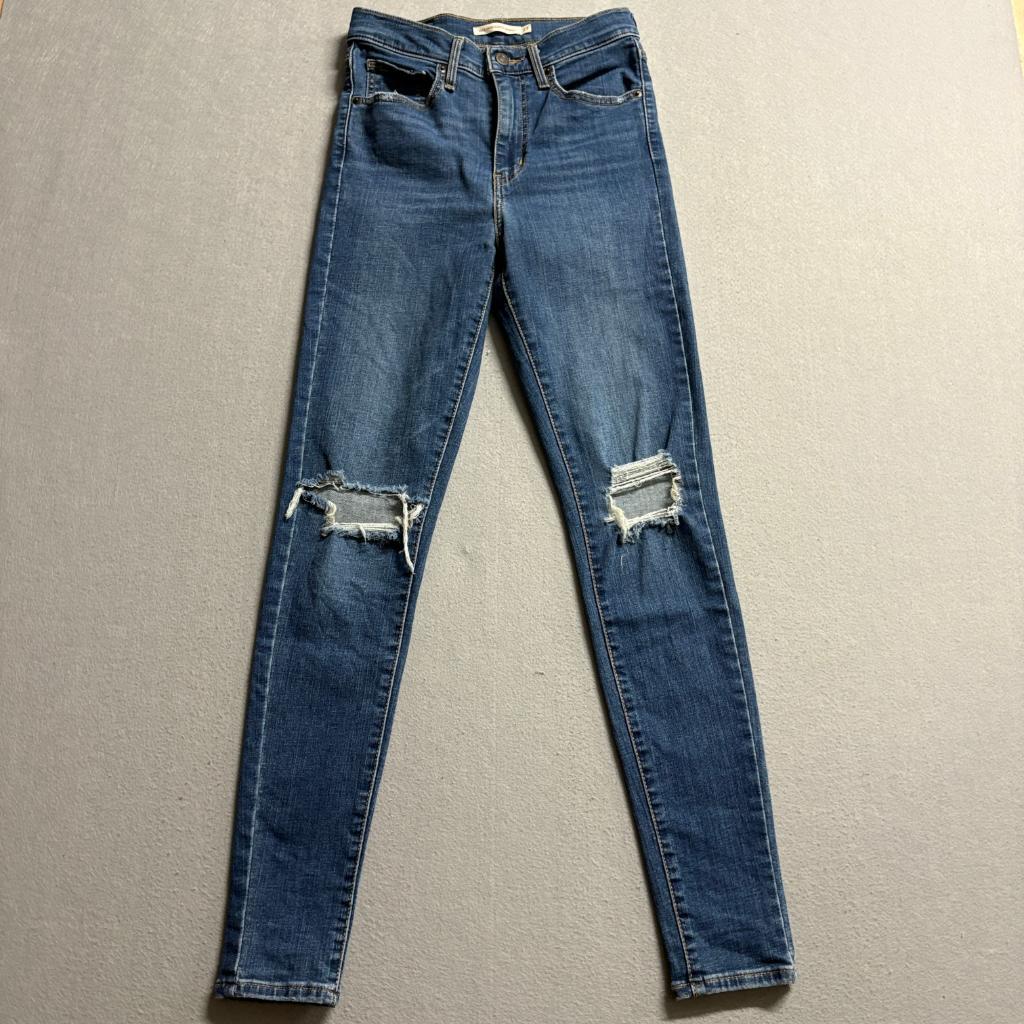 Levis Mile High Super Skinny Jeans Womens 27 Distressed Ripped Knee Blue Denim