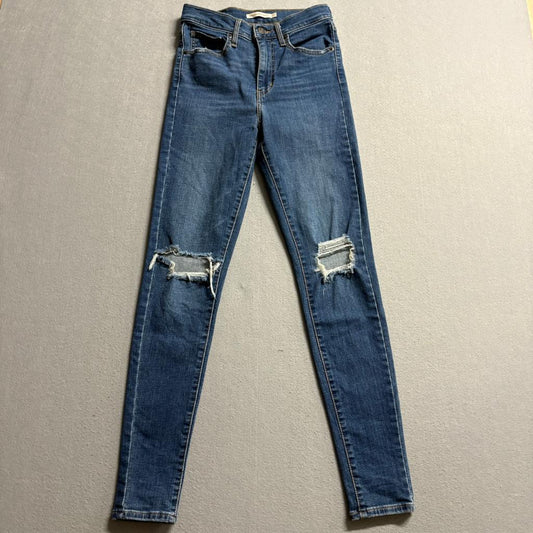 Levis Mile High Super Skinny Jeans Womens 27 Distressed Ripped Knee Blue Denim