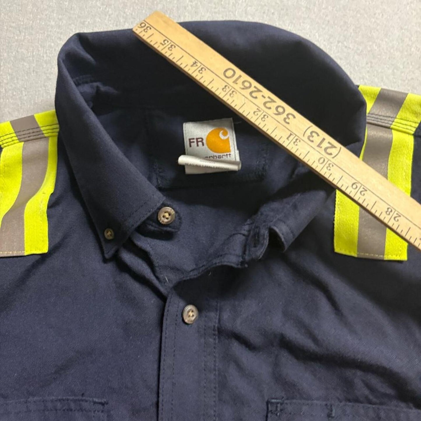 Carhartt FR Shirt Mens Large Navy Blue Flame Resistant Reflective Workwear