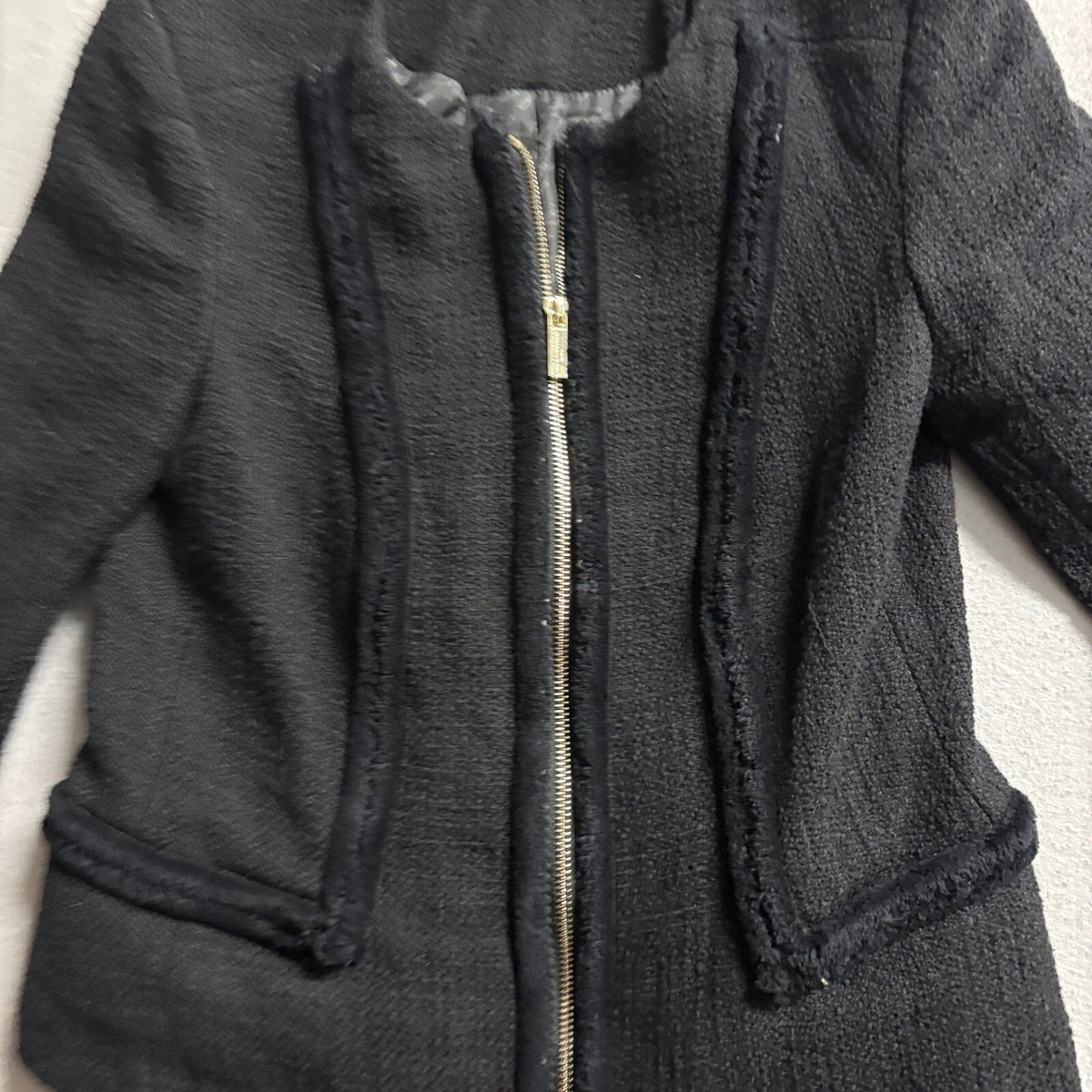 Karl Lagerfeld Paris Tweed Jacket Womens 4 Black Full Zip Cotton Blend Blazer