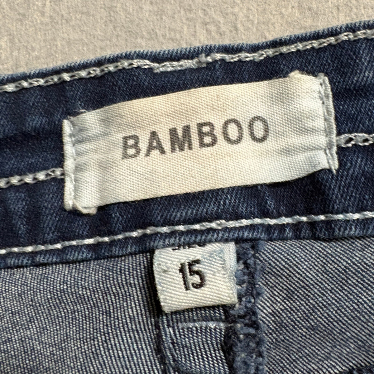 Bamboo Jeans Womens Size 15 Distressed Bootcut Flare Dark Wash Stretch Denim
