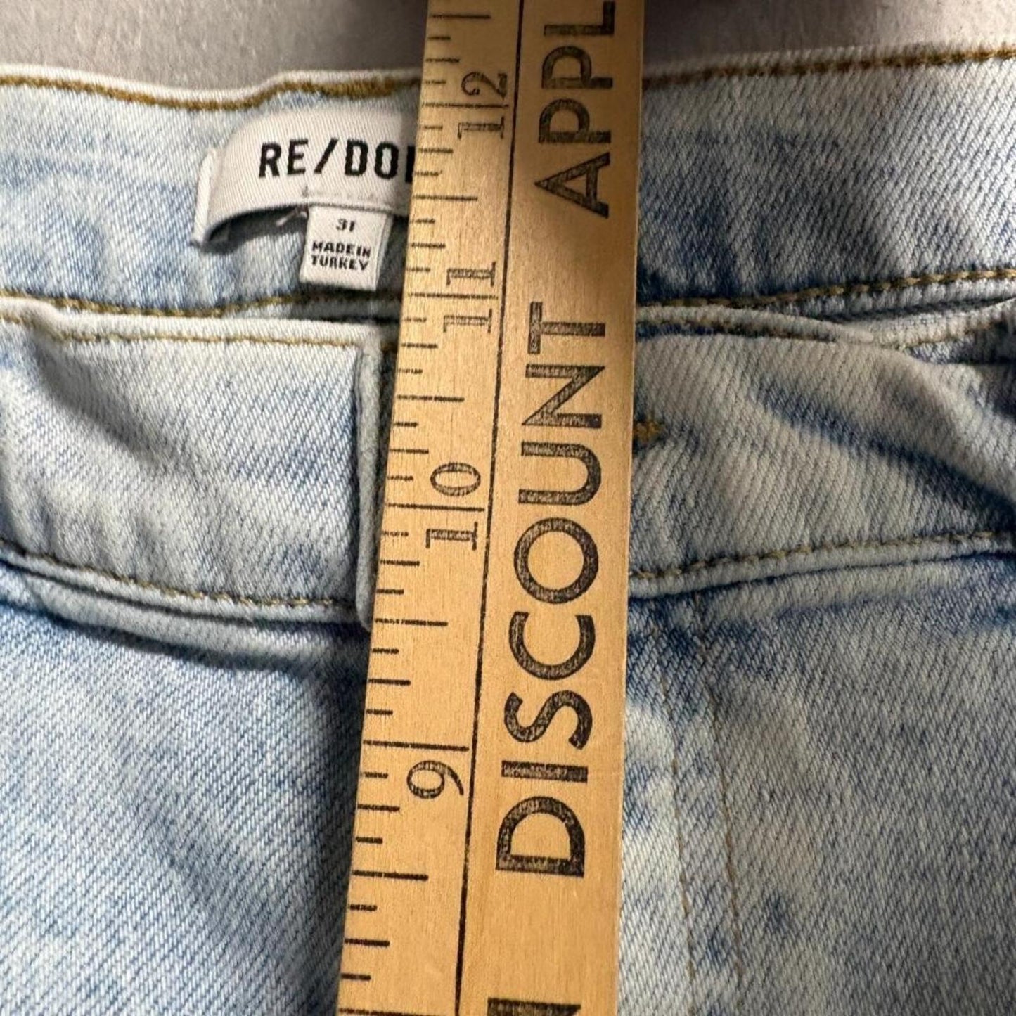 RE/DONE High Rise Crop Jeans Womens 31 Calm Waters Light Wash Raw Hem Stretch