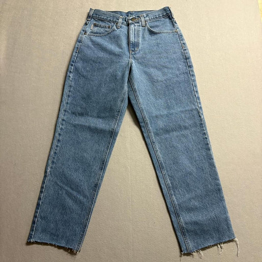 Carhartt B17 STW Relaxed Fit Jeans Womens 29x30 Blue Denim Raw Hem Cut Off