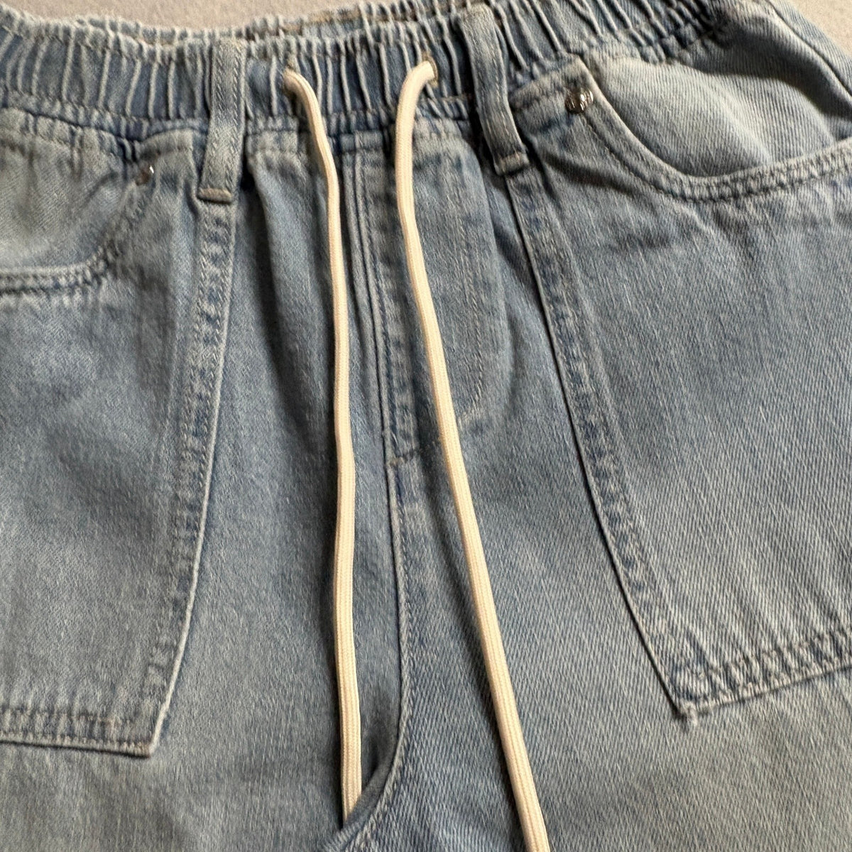 Madden NYC Cargo Jeans Womens XXS Blue Denim Elastic Waist Drawstring Wide Leg