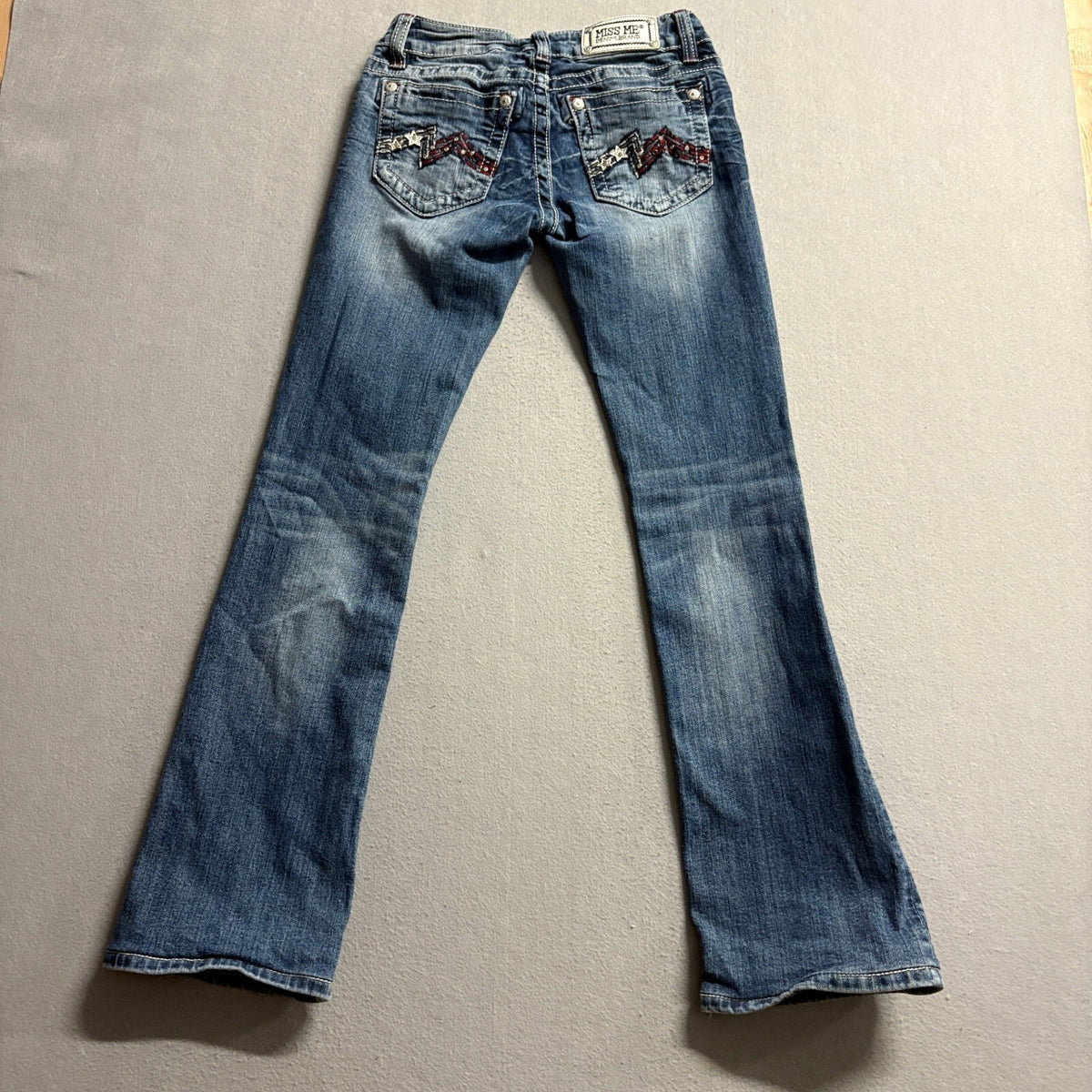 Miss Me Bootcut Jeans Womens 27 Blue Denim Embellished Stars Rhinestones JD1067B