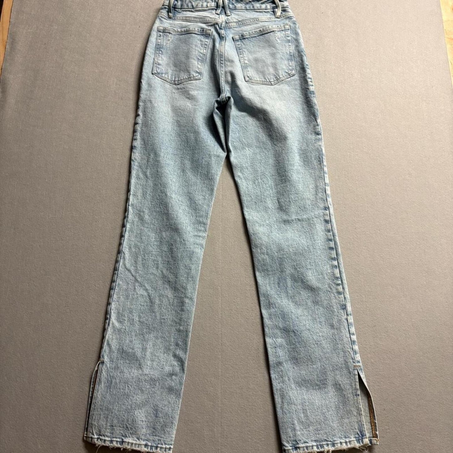 Good American Good Boy Jeans Womens 4/27 Light Wash High Rise Split Hem Denim