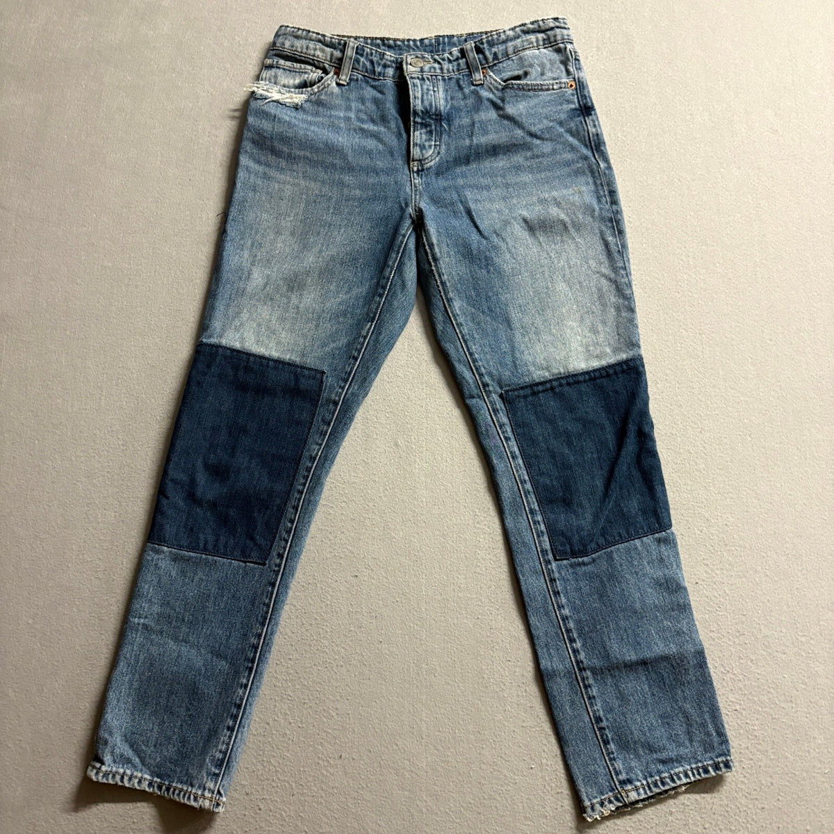 Lucky Brand Patchwork Jeans Womens Size 4 27 Blue Denim Distressed Straight Leg