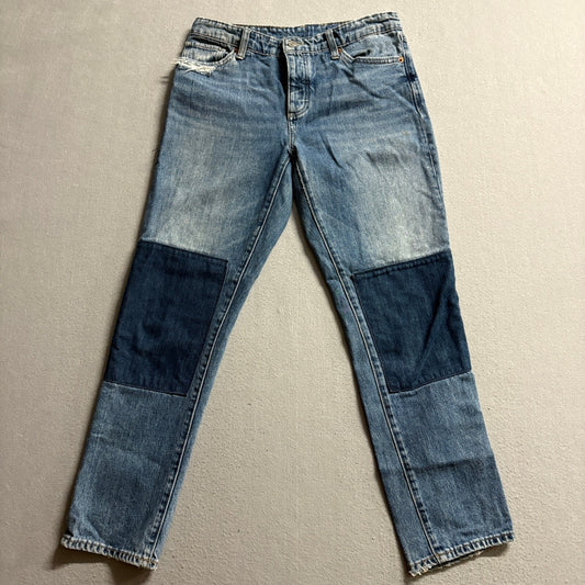 Lucky Brand Patchwork Jeans Womens Size 4 27 Blue Denim Distressed Straight Leg
