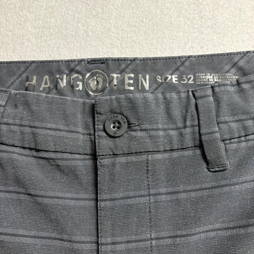 Hang Ten Mens Hybrid Shorts Size 32 Gray Striped Boardshorts Walk Shorts