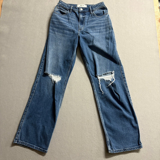 Hollister Curvy Ultra High-Rise Dad Jeans Womens 6R W28 Distressed Blue Denim