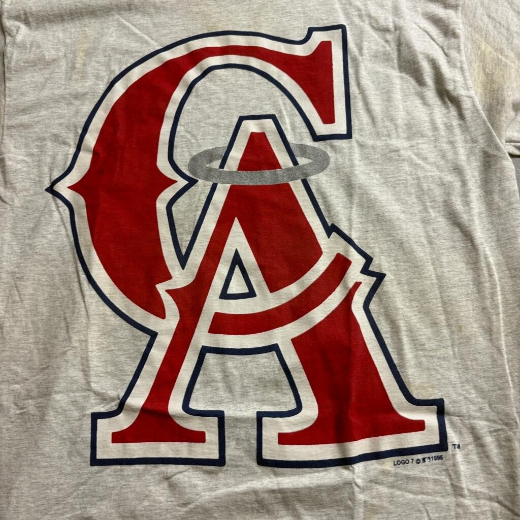 Vintage California Angels T Shirt Mens XL Gray 1995 Logo 7 MLB Baseball Tee