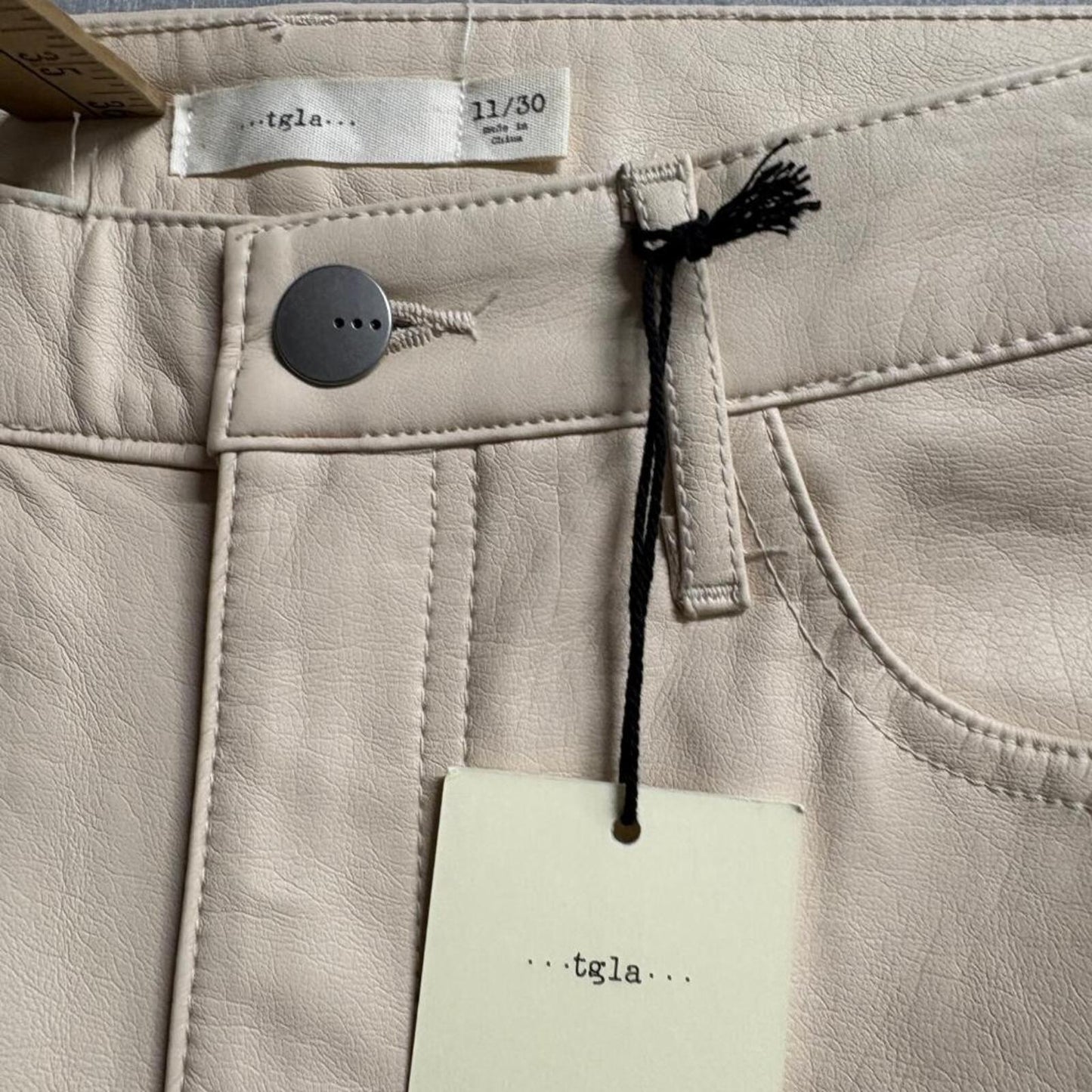 Tgla Faux Leather Cargo Pants Womens 11/30 Beige Wide Leg High Rise NWT
