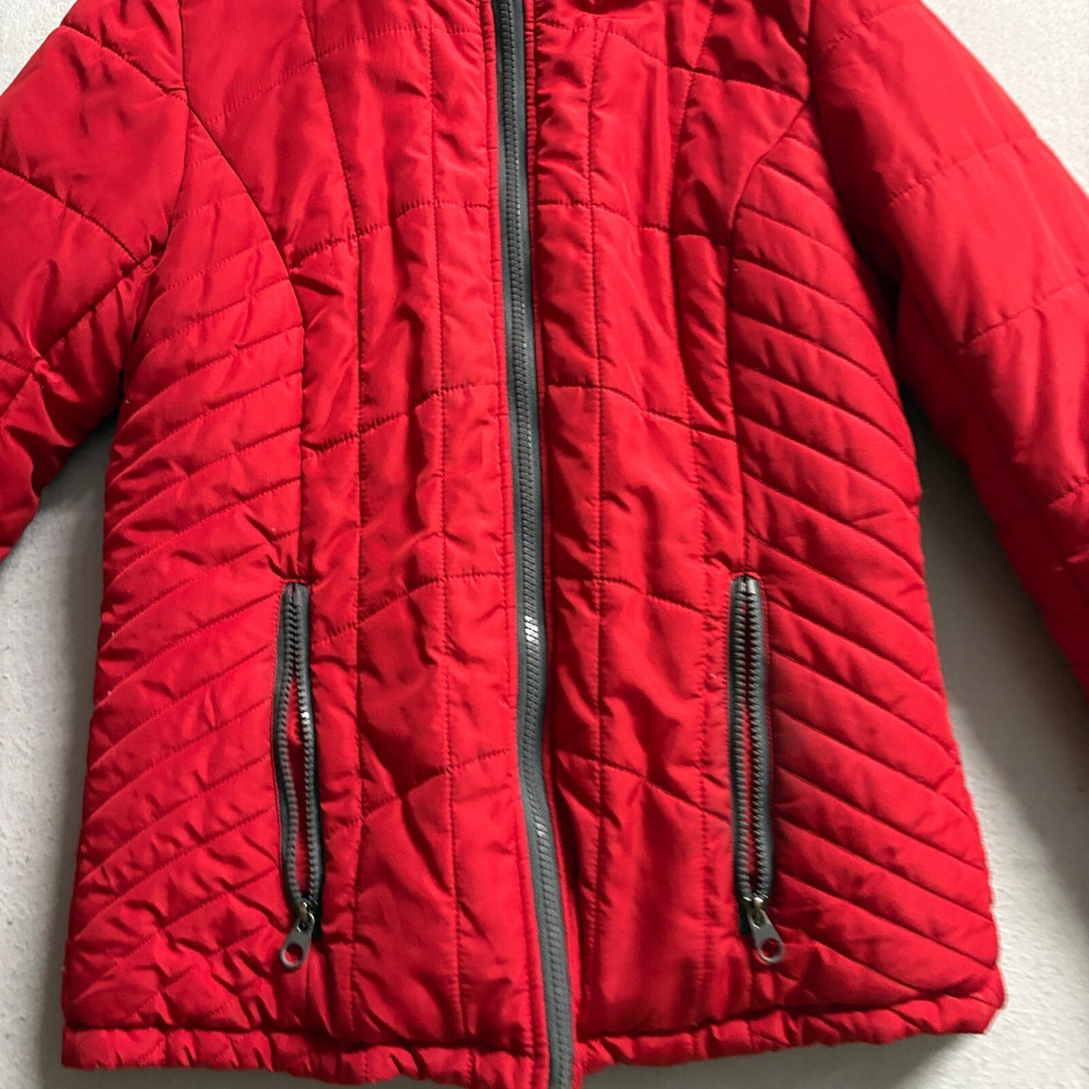 Kenneth Cole New York Puffer Jacket Womens Small Red Sherpa Lined Hooded Coat