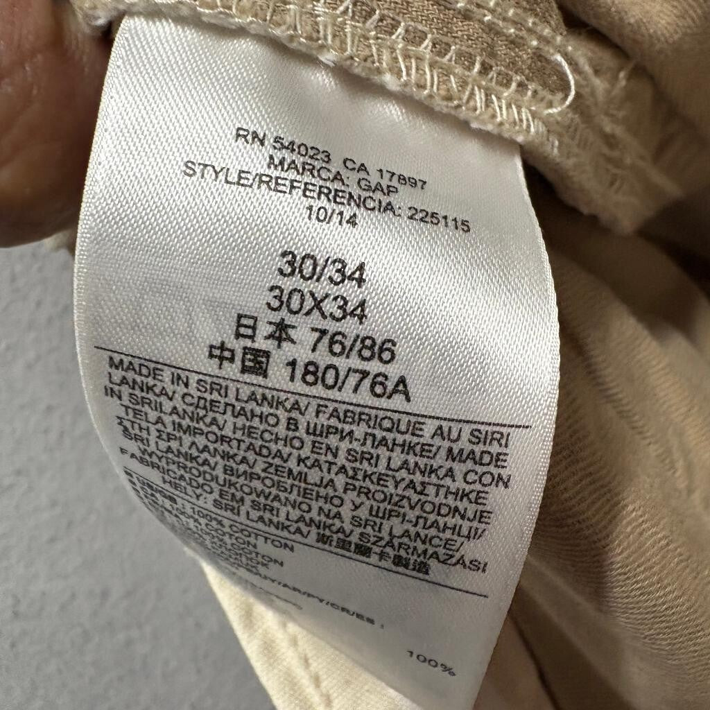 Gap 1969 Slim Fit Chino Pants Mens 30x34 Beige Cotton Twill Khakis