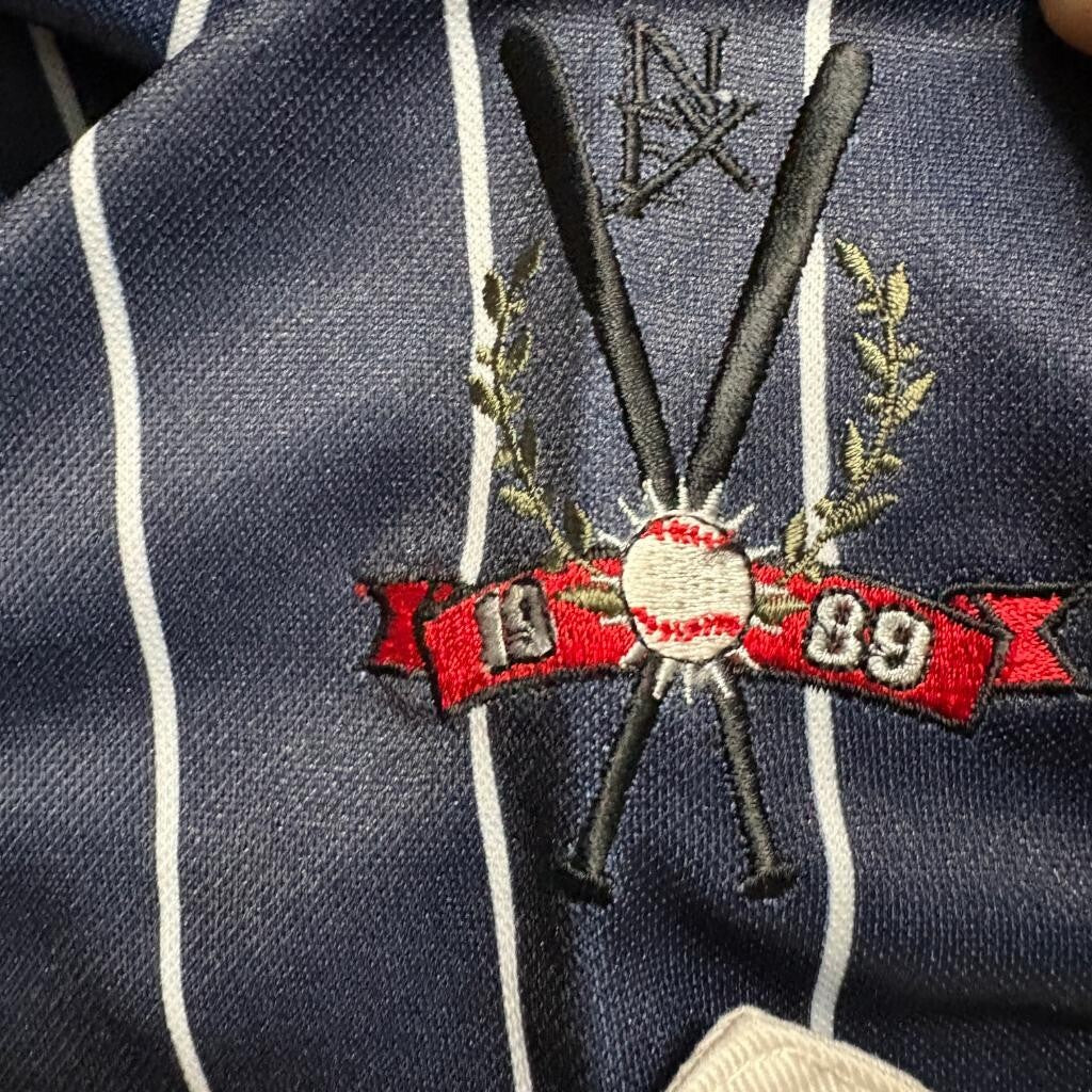 Vintage Boss by IG Design Polo Shirt Mens XL Navy Blue Pinstripe Baseball 1989