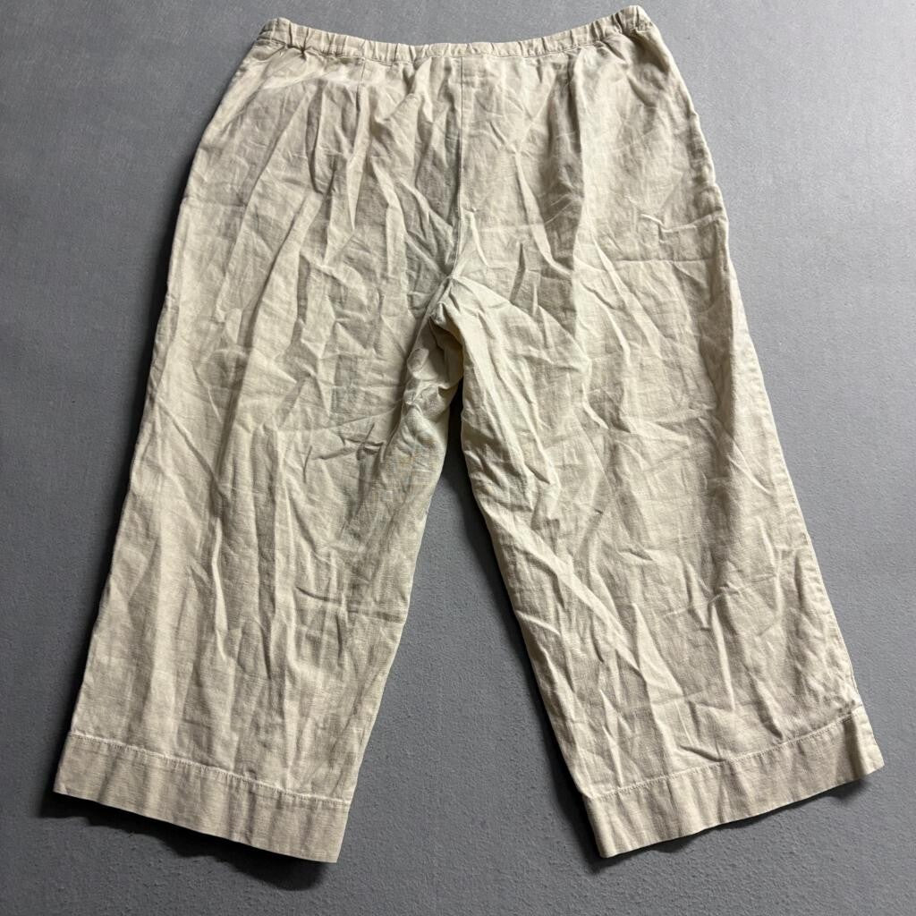 Liz Claiborne Lizwear Linen Cotton Crop Pants Womens XL Beige Drawstring Capris