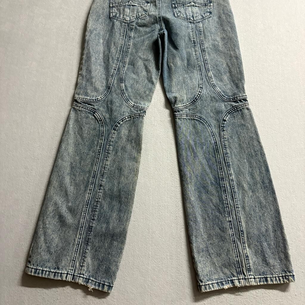 Fashion Nova Womens Wide Leg Jeans Size 3 Blue Acid Wash Seamed Panel Denim
