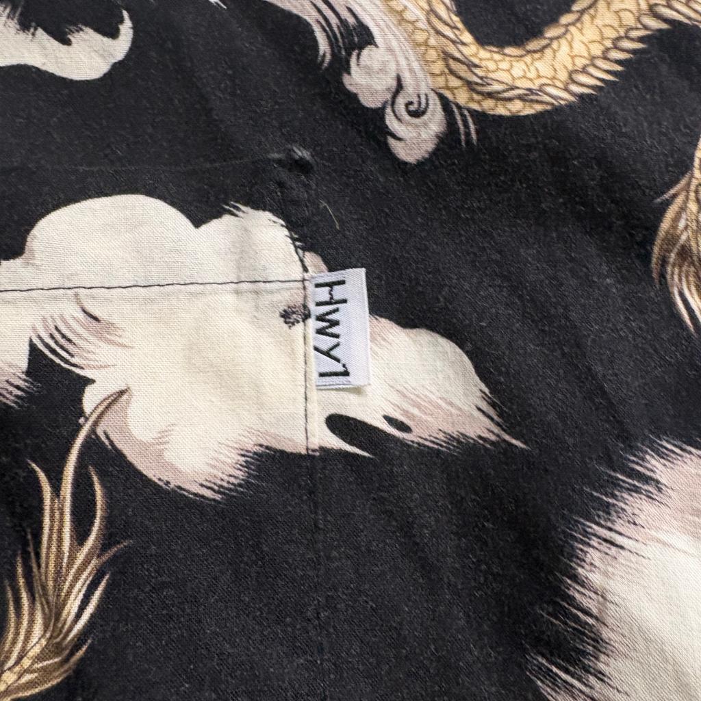 Hwy 1 Vintage Dragon Hawaiian Shirt Mens 3XT Black Gold Clouds Made in USA