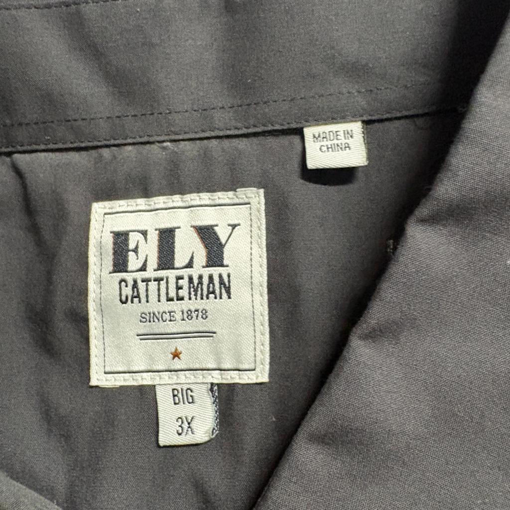 Ely Cattleman Western Shirt Mens Big 3X Black Pearl Snap Long Sleeve Piping