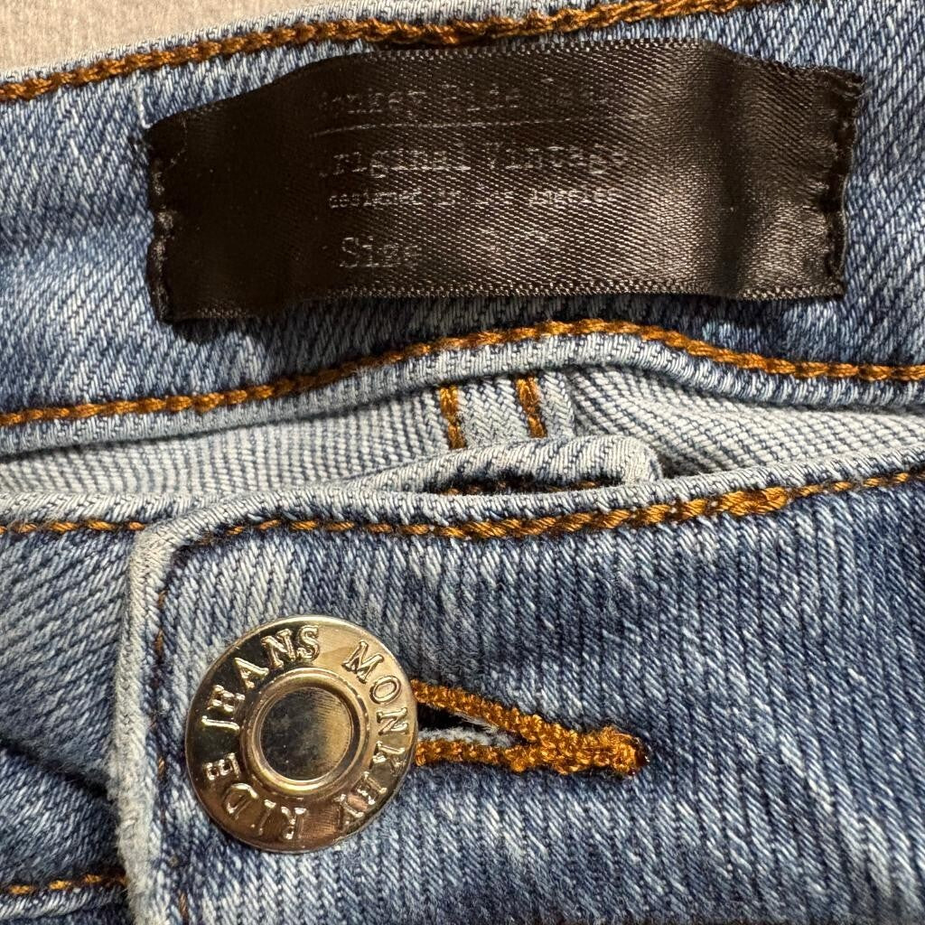 Monkey Ride Jeans Womens 9/29 Distressed Ripped Skinny Blue Denim Cropped