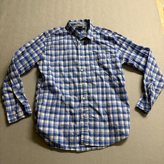 Tommy Hilfiger Shirt Mens Large Blue White Gingham Plaid Long Sleeve Button Up