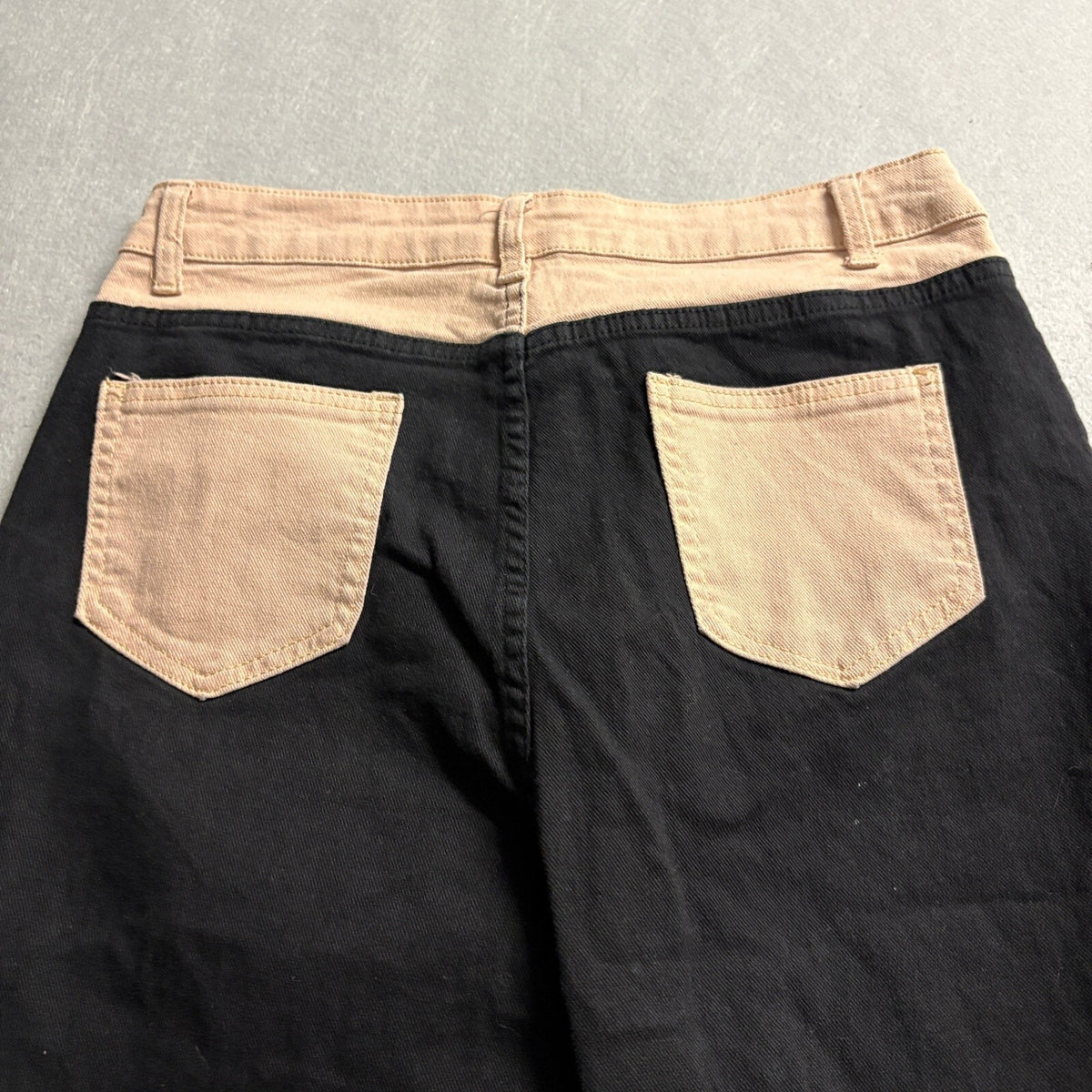 Colorblock Patchwork Straight Leg Jeans Womens Large Black Tan Two Tone High