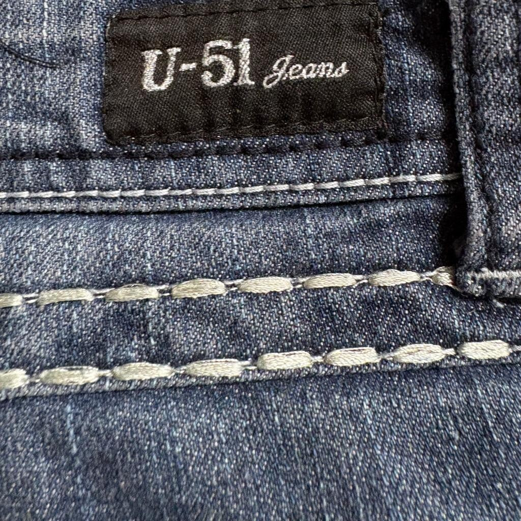 U-51 Jeans Womens 11/12 Blue Denim Embellished Studded Pockets Stretch Skinny