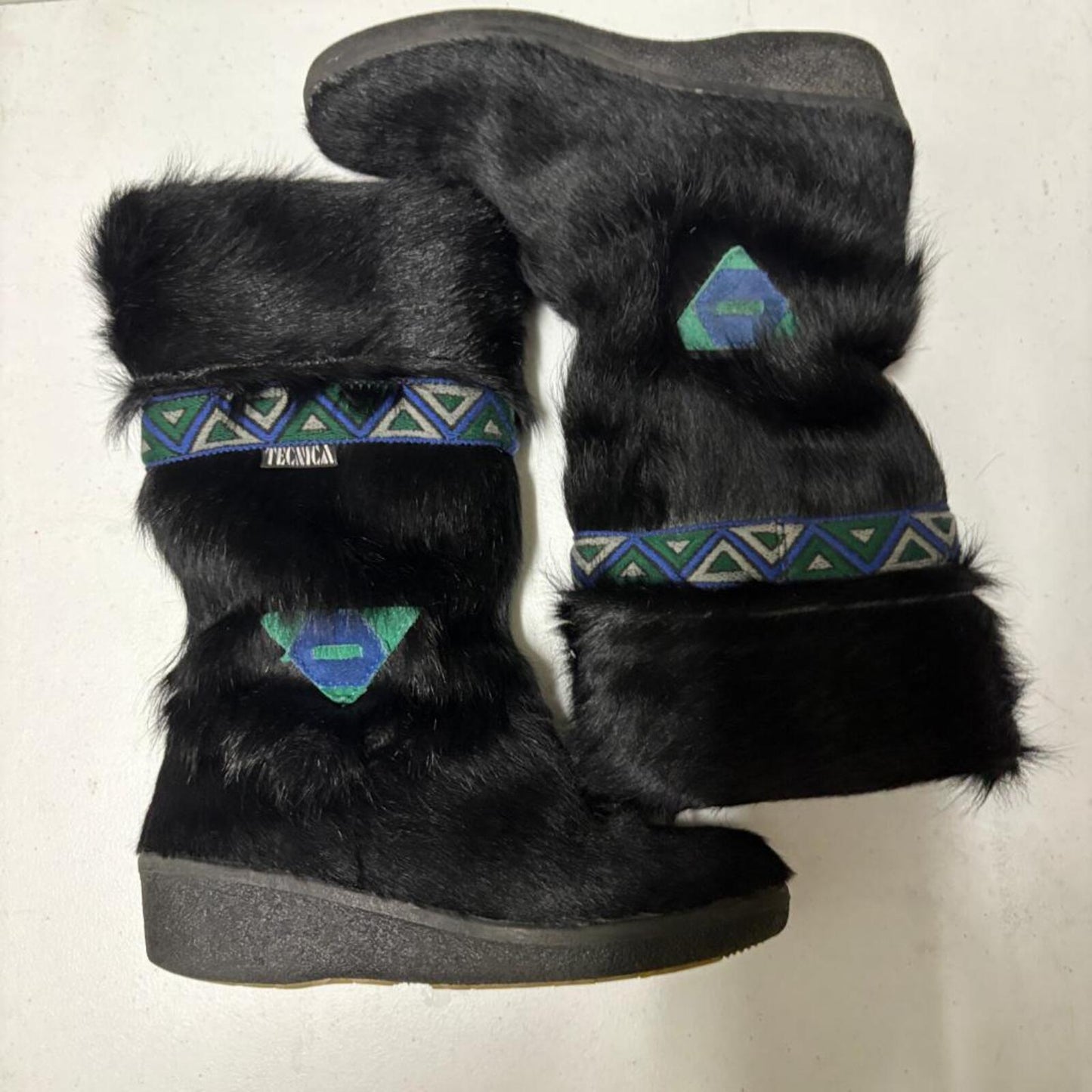 Tecnica Vintage Black Fur Après Ski Boots Womens Size 8 US 39 EU Made in Italy