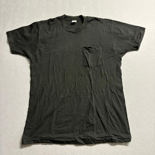 Vintage 90s Fruit of the Loom Blank Pocket T-Shirt Mens XL Black Single Stitch