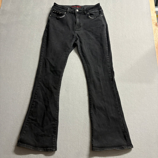 Love You Jeans Womens 13/14 Black Embroidered Rhinestone Pocket Bootcut Stretch