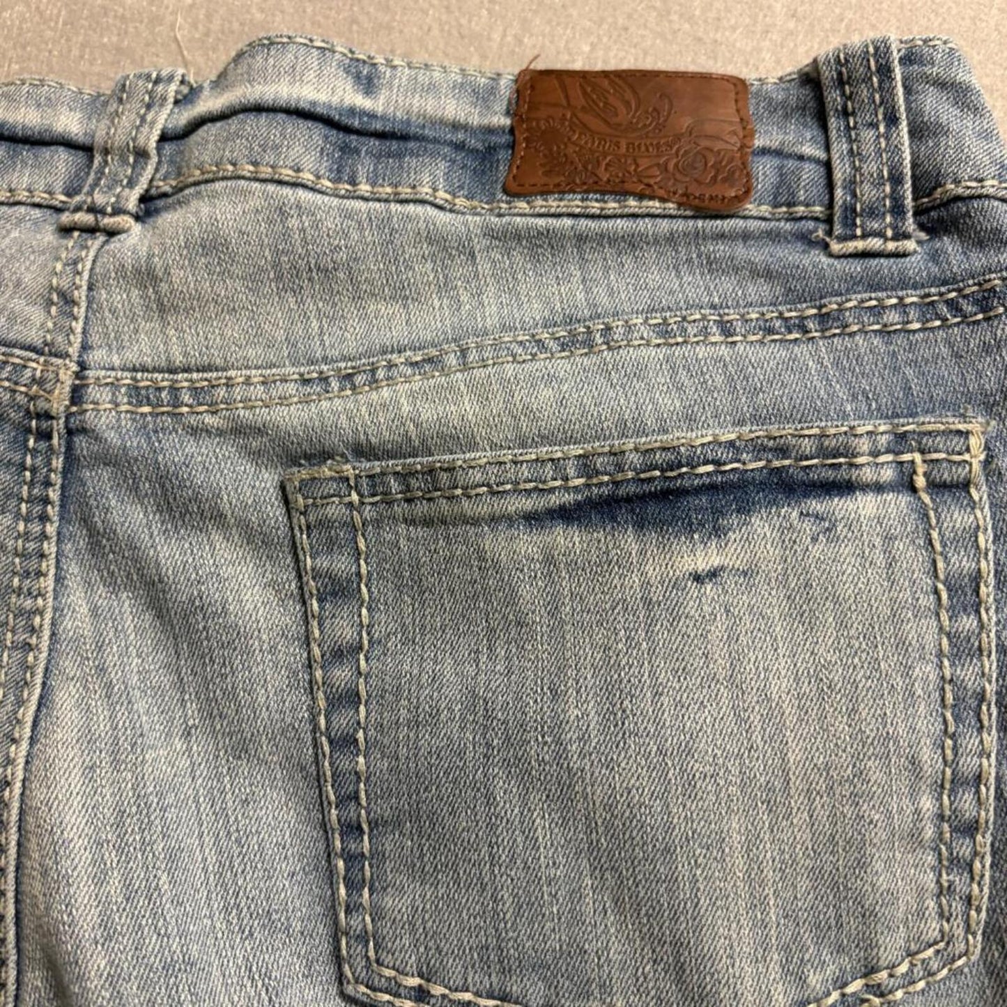 Paris Blues Jeans Womens 13 Blue Denim Low Rise Straight Leg Stretch Floral Trim