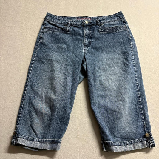 Gloria Vanderbilt Skimmer Denim Shorts Womens 10 Blue Cuffed Capri Bermuda