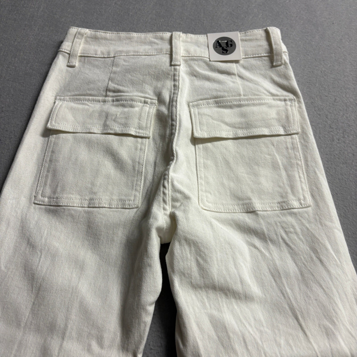 AGS Premium Denim Jeans Womens Size 5 White Wide Leg Raw Hem Stretch New