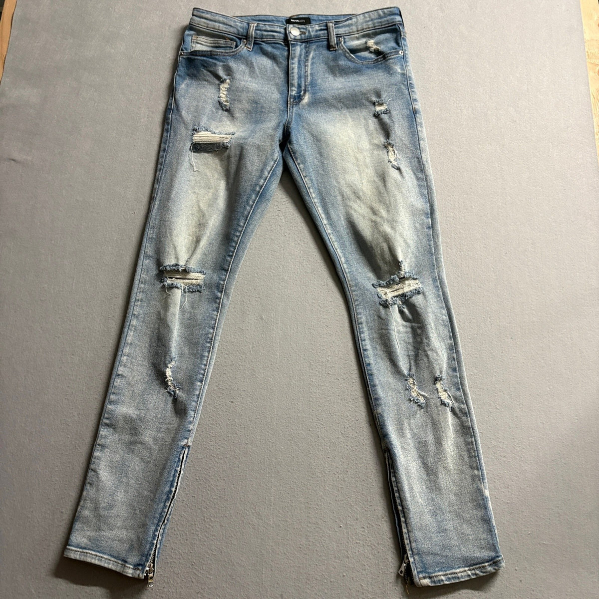 Fashion Nova Men Novamen Distressed Skinny Jeans Blue Denim Ankle Zip Size 32
