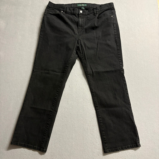 Lauren Ralph Lauren Jeans Womens 16 Black Denim Straight Leg Stretch Pants LRL