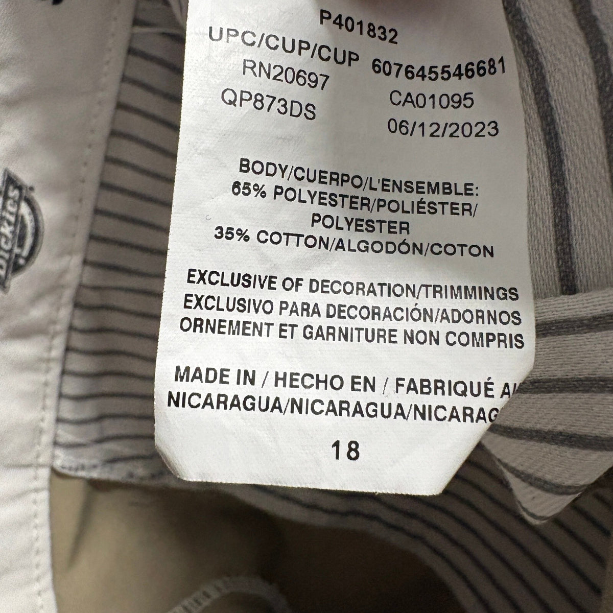Dickies Slim Straight Work Pants Mens Tan Khaki Chino WP873DS 30x29